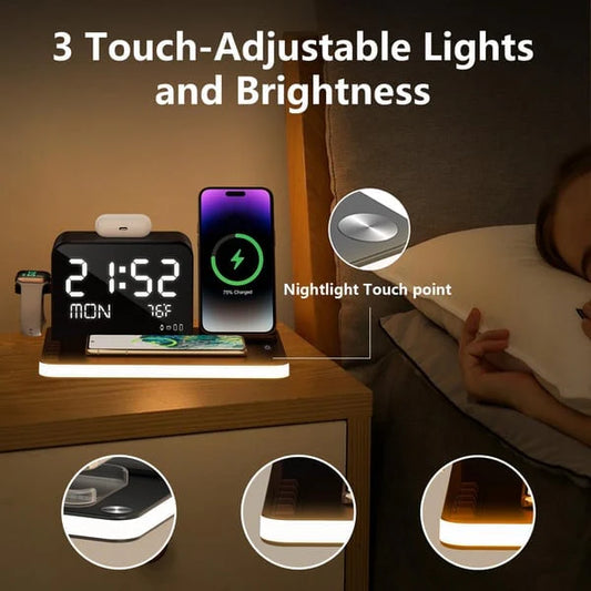 7 in 1 Charging Station with Clock, Wireless Charger with Night Light