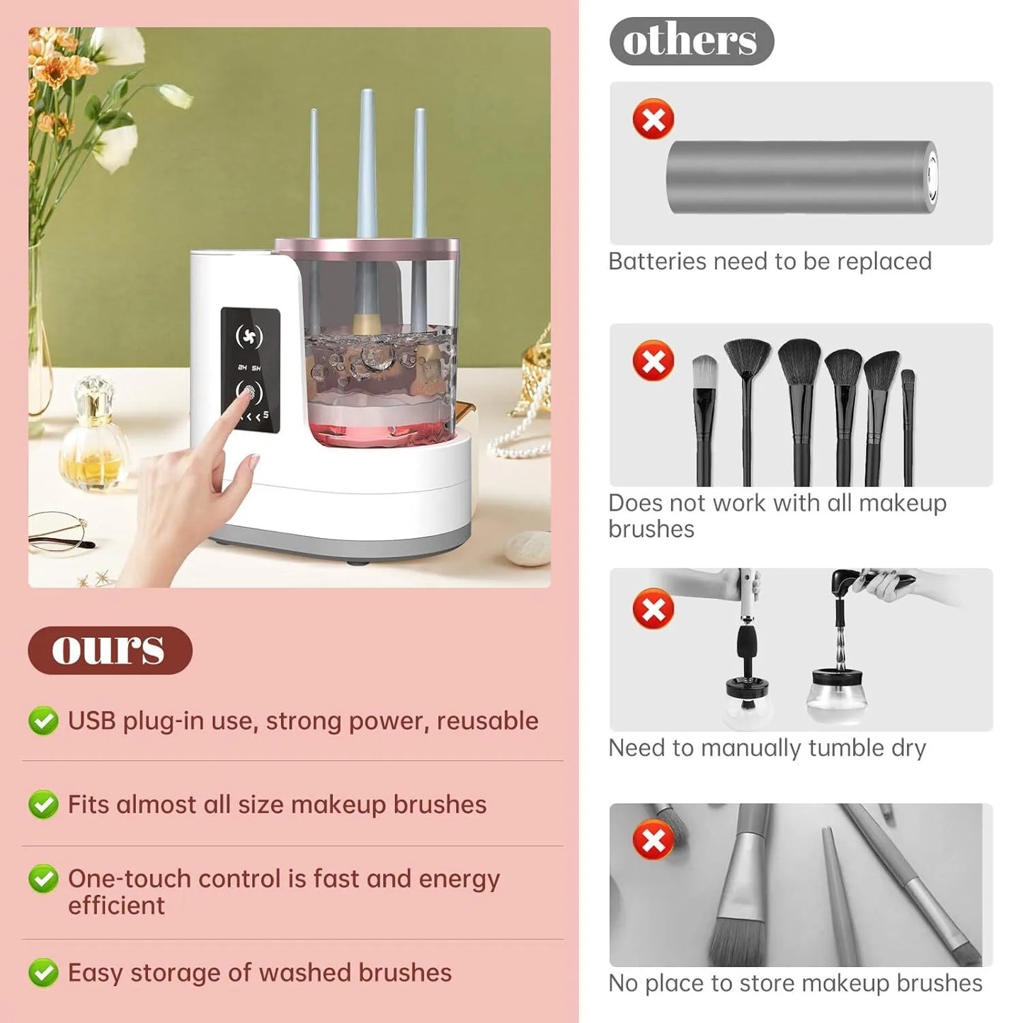 3 in 1 electric makeup brush cleaner with makeup brush drying